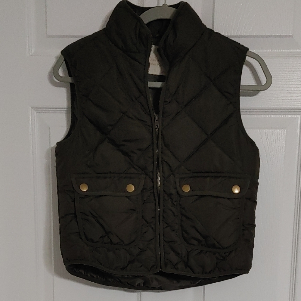 Altar'd State Army Green Quilted Vest with Gold Snap Accent Women's Small EUC